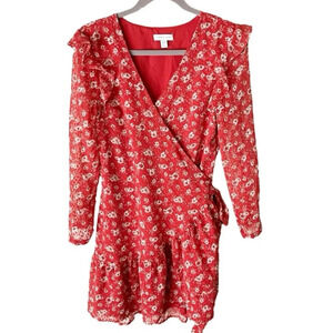 Topshop Dress Women's 8 ASOS Tomato Girl Summer Floral Wrap Tie Waist Ruffle